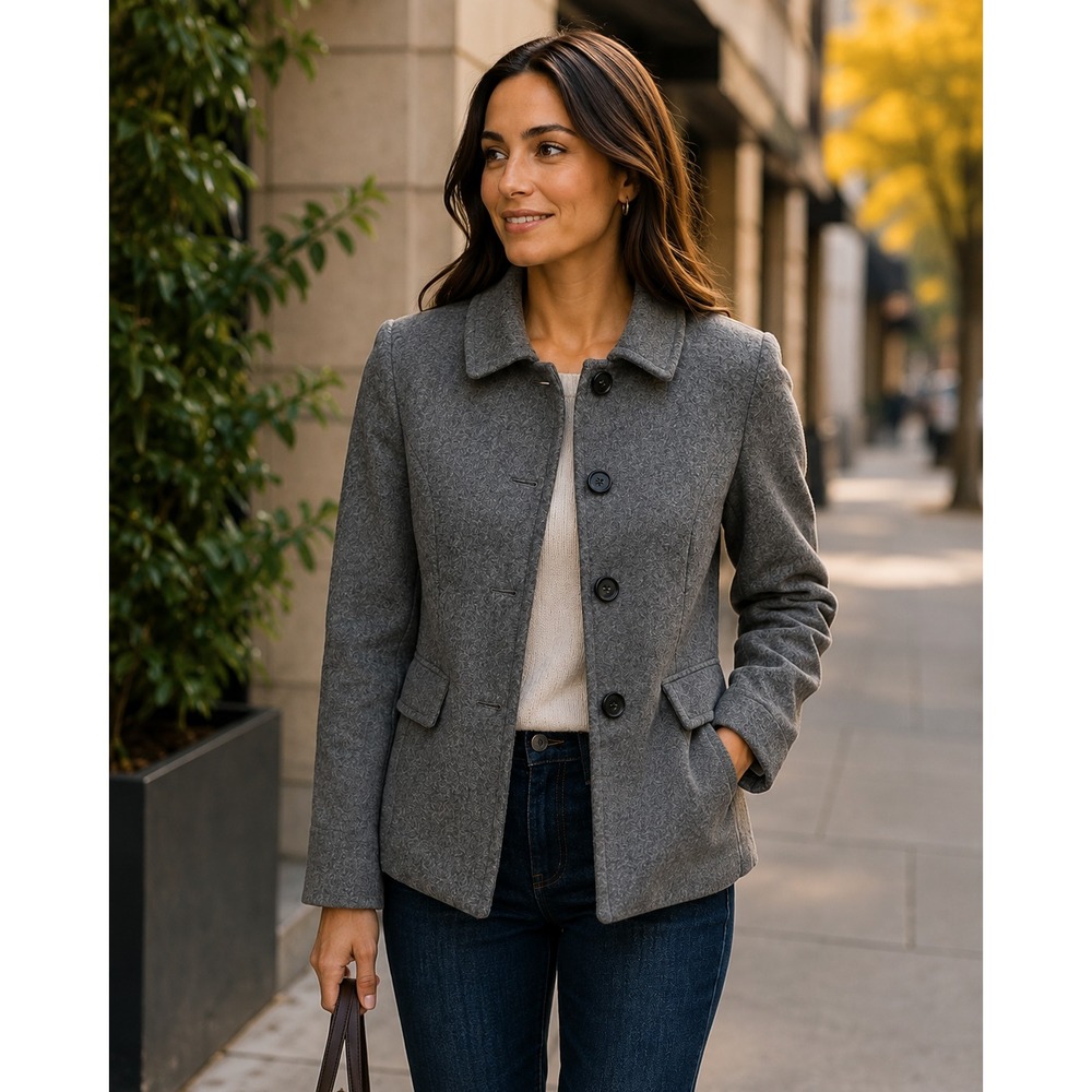 Banana Republic Women's Small Gray Wool Blend Jacket Tailored Fall Coat